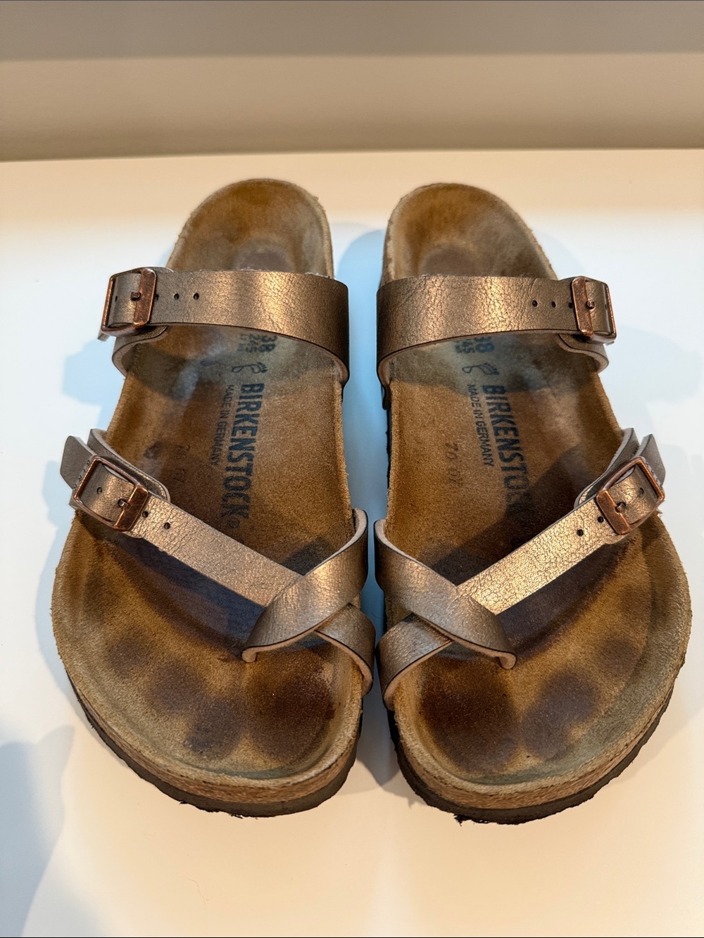 Birkenstock Mayari Rose Gold Sandals with Toe Loop
